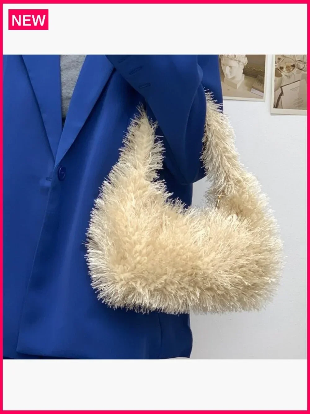 Faux Fur Fluffy Hobo Bag Furry Handbag Purse Y2K Fuzzy Tote Bag Cute Plush